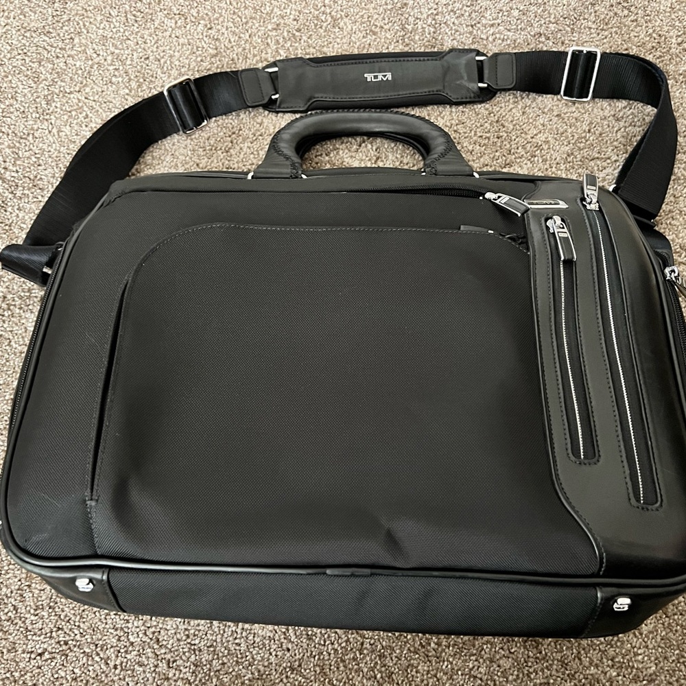 Tumi T Pass expandable black briefcase bag tote